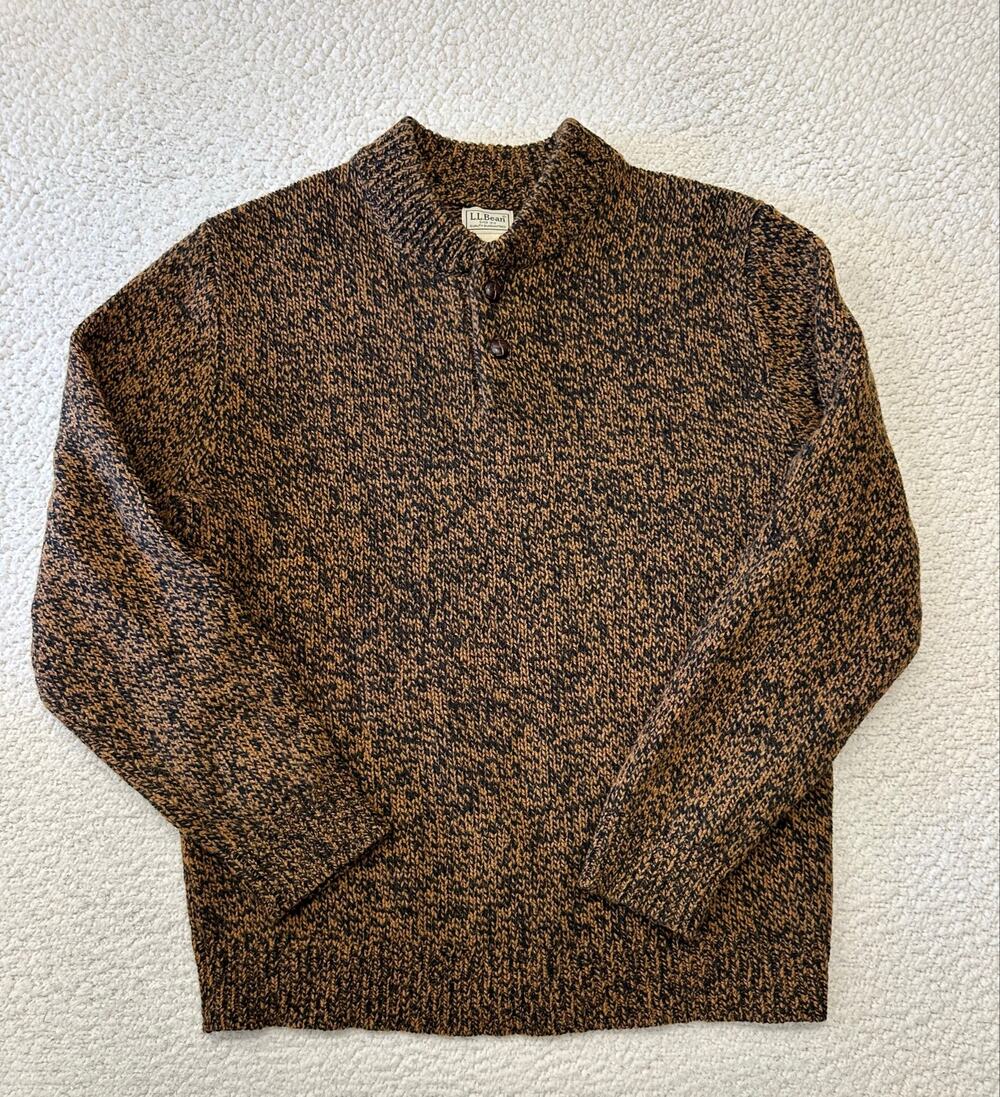 LL Bean Mens Knit Henley Lambswool Sweater Large